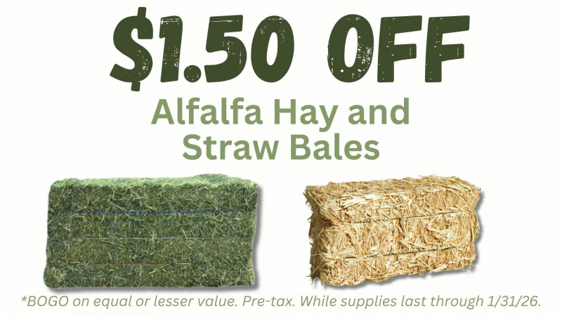 $1.50 OFF Alfalfa Hay & Straw Bales