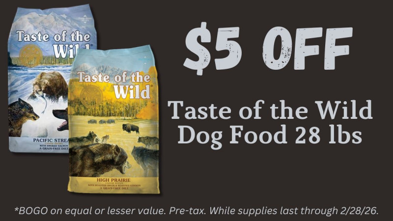 $5 OFF Taste of the Wild Dog Food 28lbs