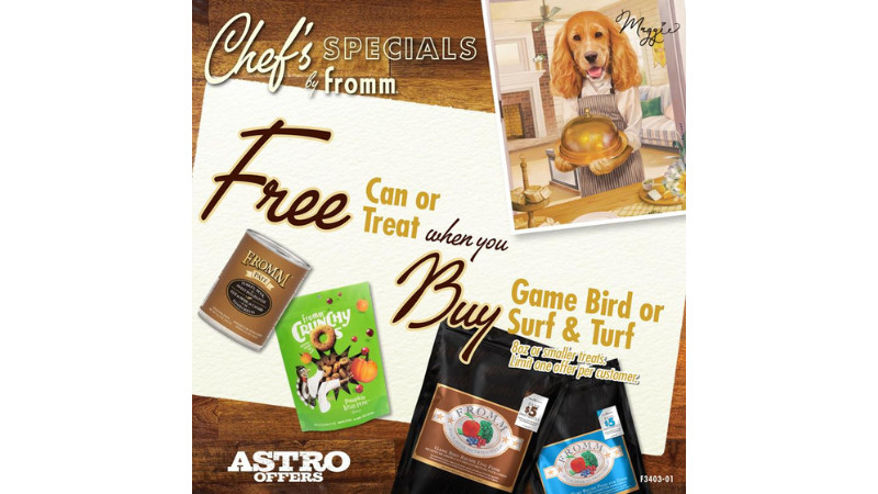 Fromm | FREE Dog Can or Select Treat with Purchase of Game Bird or Surf & Turf Dry Dog Food!