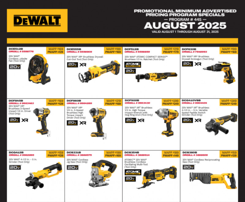 August DeWalt Specials