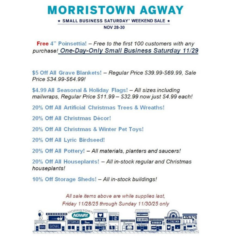 ⭐ Small Business Saturday Weekend Sale at Morristown Agway