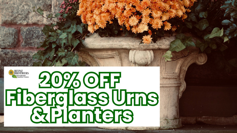 20% off all Fiberglass Urns & planters
