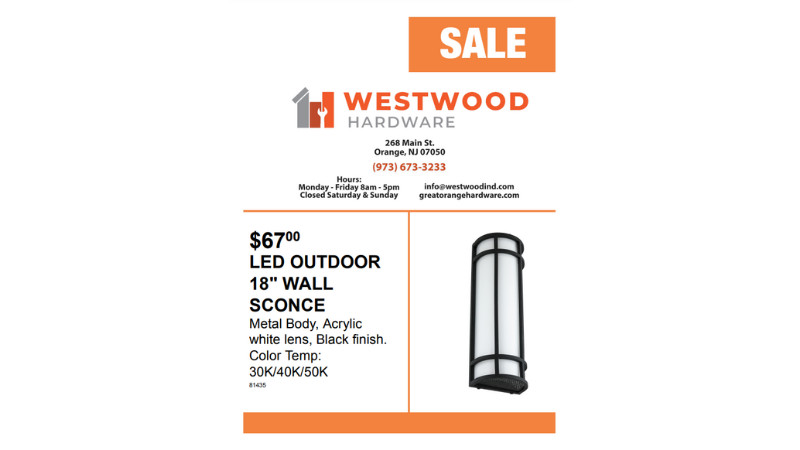 LED OUTDOOR 18" WALL SCONCE