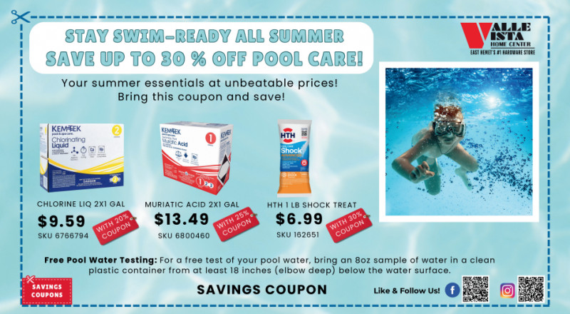 Save up to 30% off pool care!