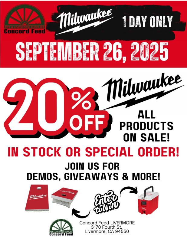 LIVERMORE-20% Off Milwaukee 1 DAY SALE!