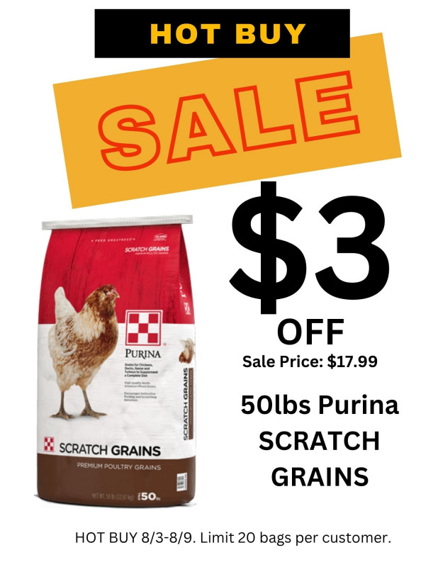 $3 OFF PURINA 50LBS SCRATCH GRAINS