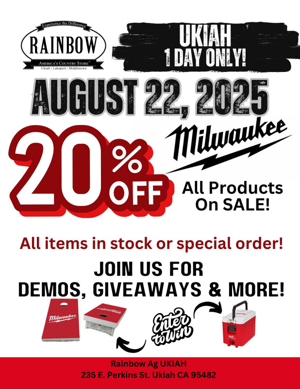 UKIAH Milwaukee 20% OFF SALE!