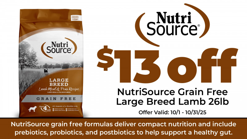 $13 off NutriSource Grain Free Large Breed Lamb 26lb