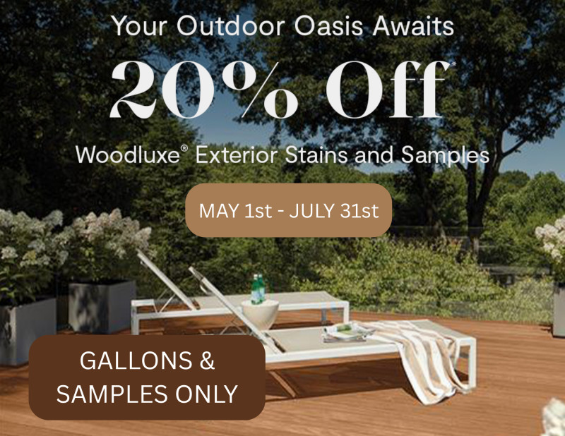 20% Off Woodluxe Exterior Stains and Samples