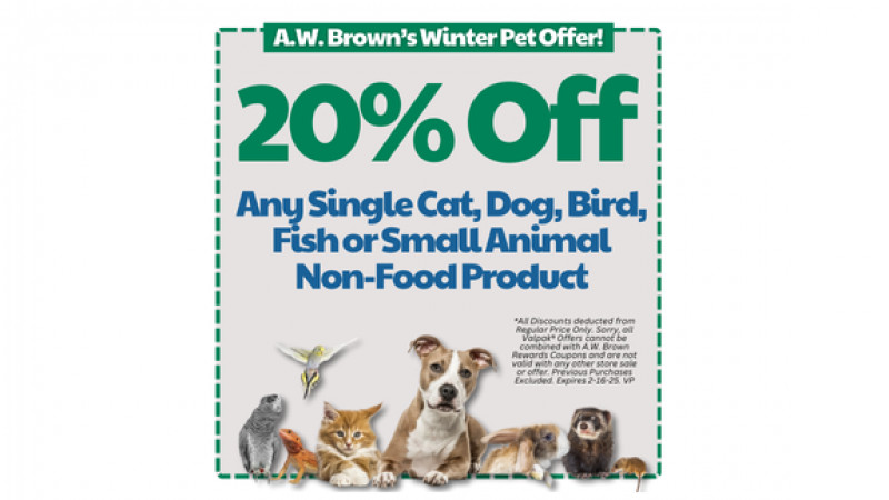 20% Off Any Single Cat, Dog, Bird, Fish or Small Animal Non-Food Product