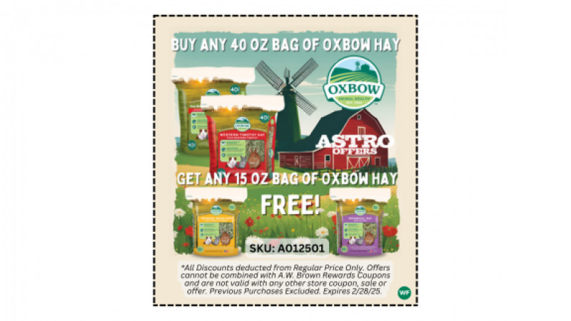 Buy Any 40oz Bag of Oxbow Hay, Get Any 15oz Bag of Oxbow Hay Free