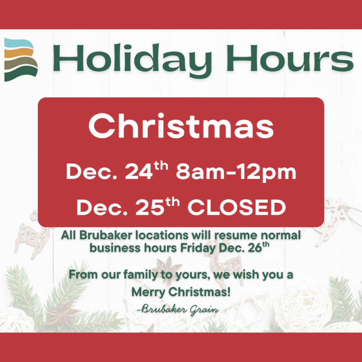Christmas Holiday Hours 🎄