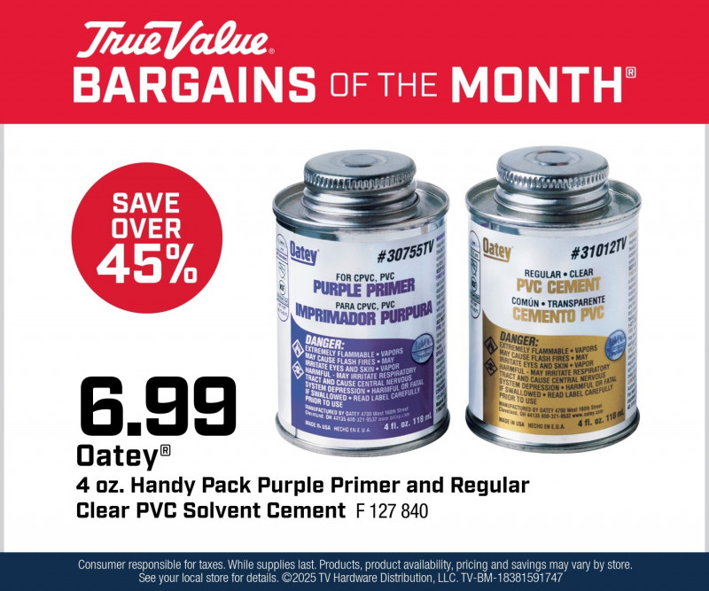 Oatey® 4 oz. Handy Pack Purple Primer and Regular Clear PVC Solvent Cement $6.99