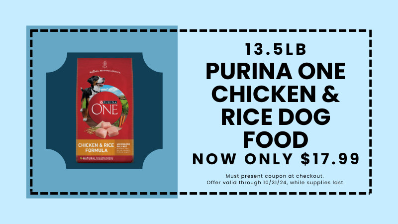 COUPON: 13.5 Purina One Chicken & Rice Dog Food Savings