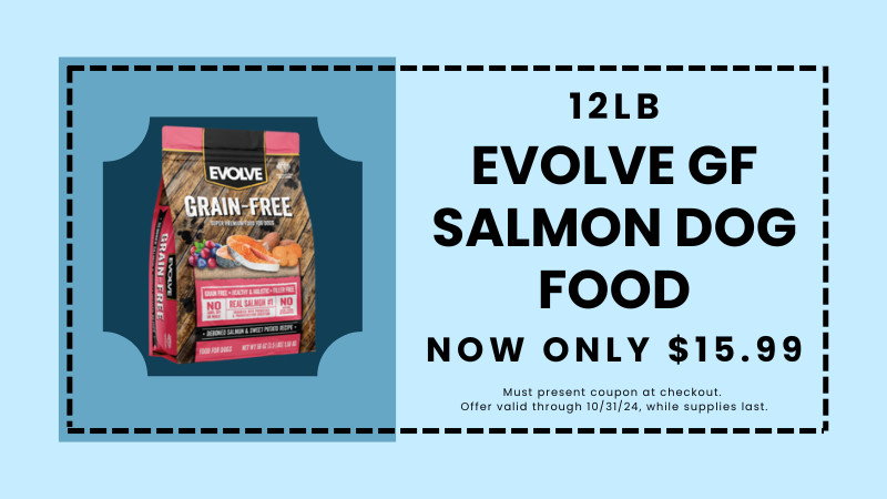 COUPON: 12lb EVOLVE GF SALMON DOG FOOD Savings